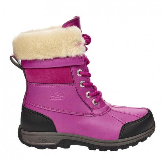 Ugg Butte Ii Crw Fuchsia Suede Sheepskin Snow Boots kids size 2 - Picture 2 of 6